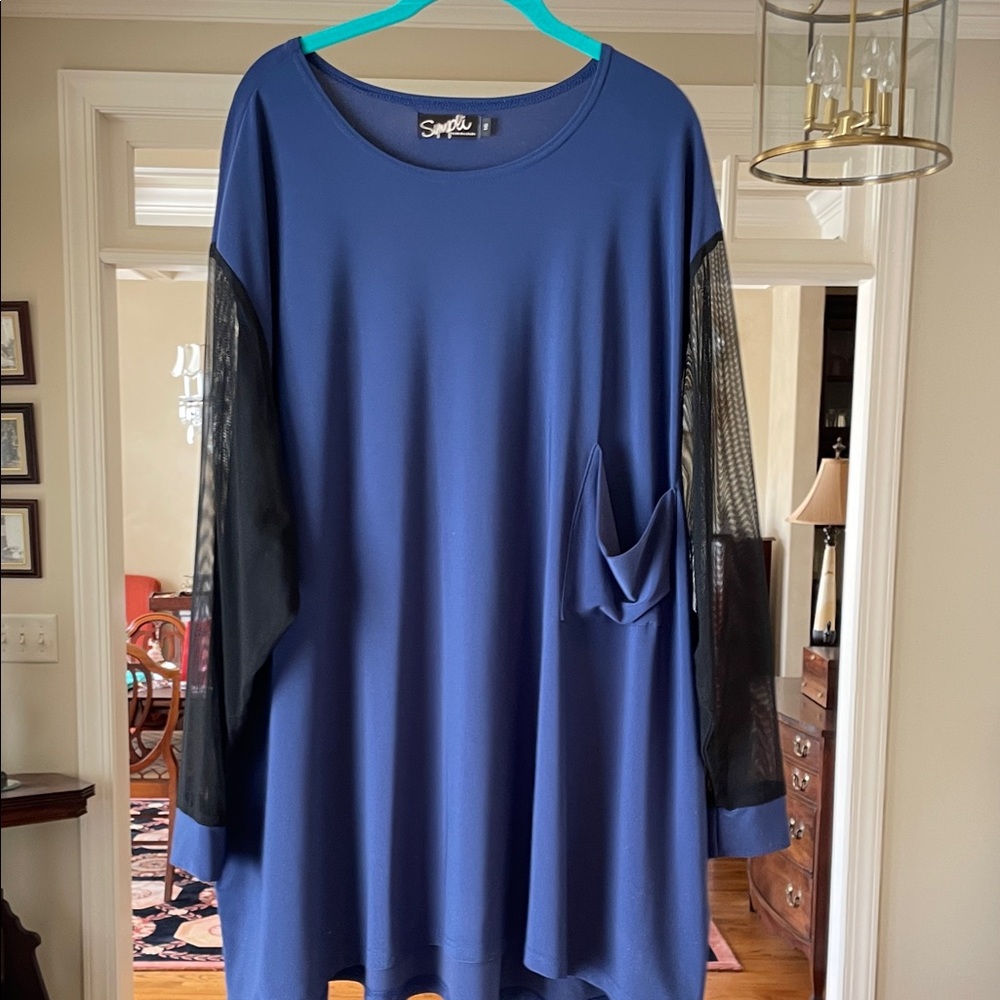 Sympli Royal blue and Black Long-Sleeve Tunic Top. 16